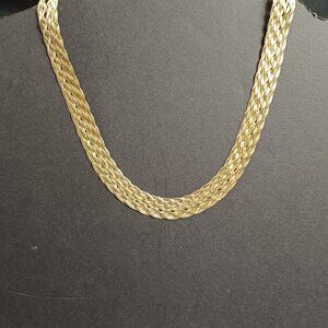 Braided Woven Goldtone over ITALIAN 925 Sterling Silver Necklace 18” Herringbone